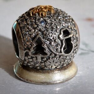 Pandora Wonderland Snow Globe Charm Silver 14K Gold Limited Edition 2015 Retired